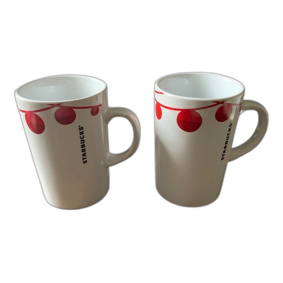 SALE! Starbucks 2012 Holiday Mug Set of Two - White with Red Bulb Garland - Picture 1 of 8